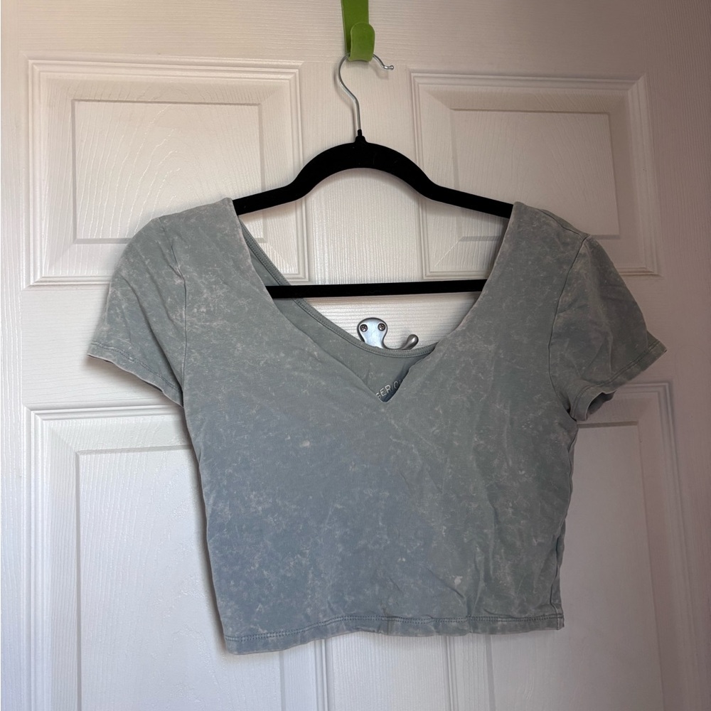 Gray V-Neck Women's Top